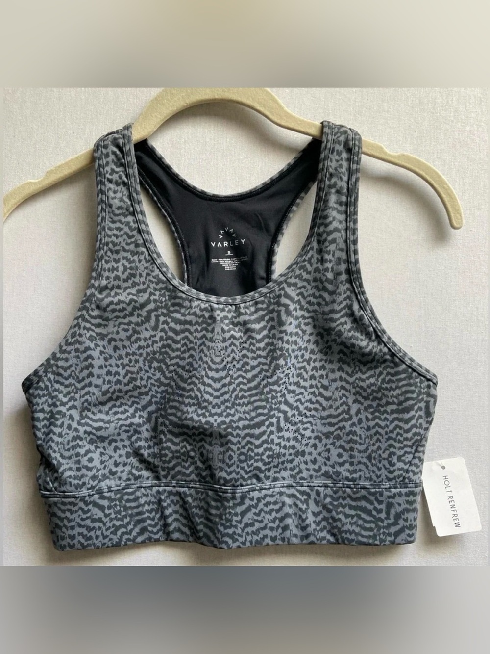 NWT Varley Berkeley Grey Black Animal Print Racerback Sports Bra Pocket Small